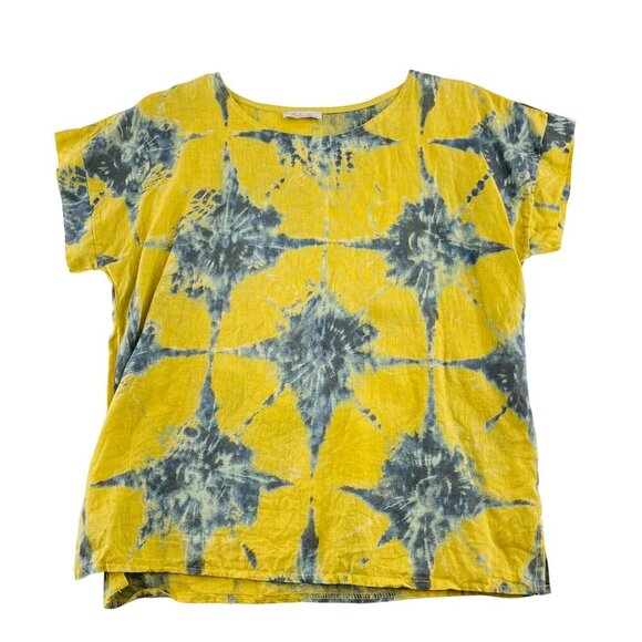 Yellow & Blue Tie-Dye Linen T-Shirt By Bella Dahl - Picture 1 of 6